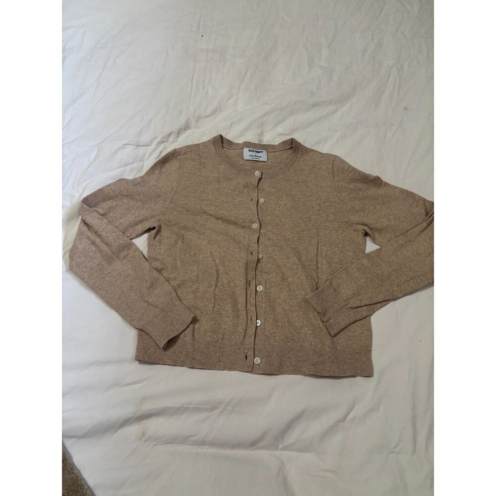Beige Button Front Crewneck Cardigan Sweater Size Small - Picture 3 of 7